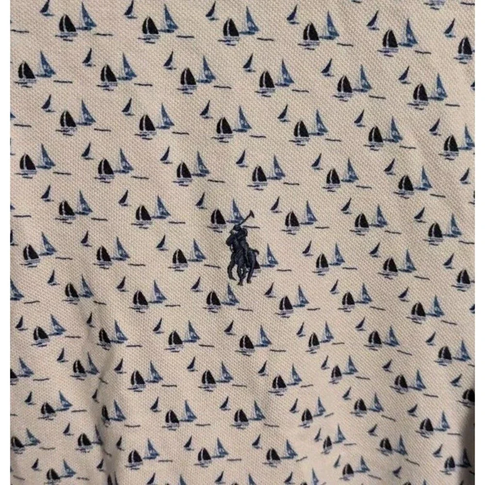 Ralph Lauren Polo Shirt  white W/ Sailboats 2XL Short Sleeve Men's Classic Fit